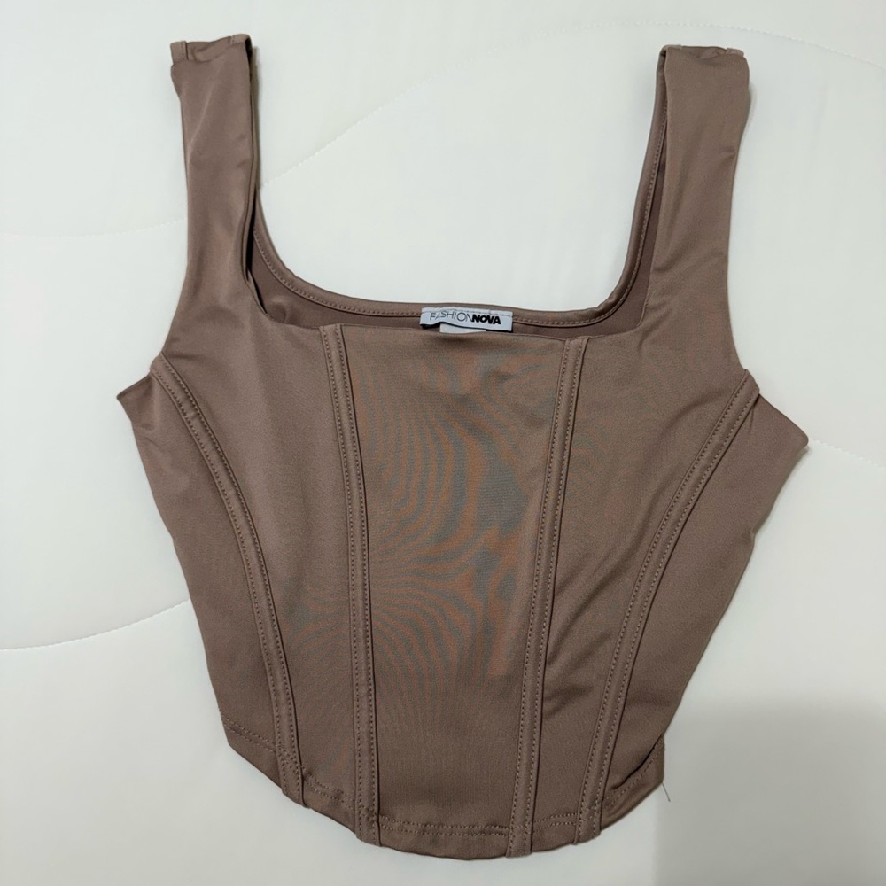 Fashion Nova Tan Sleeveless Bustier Crop Top